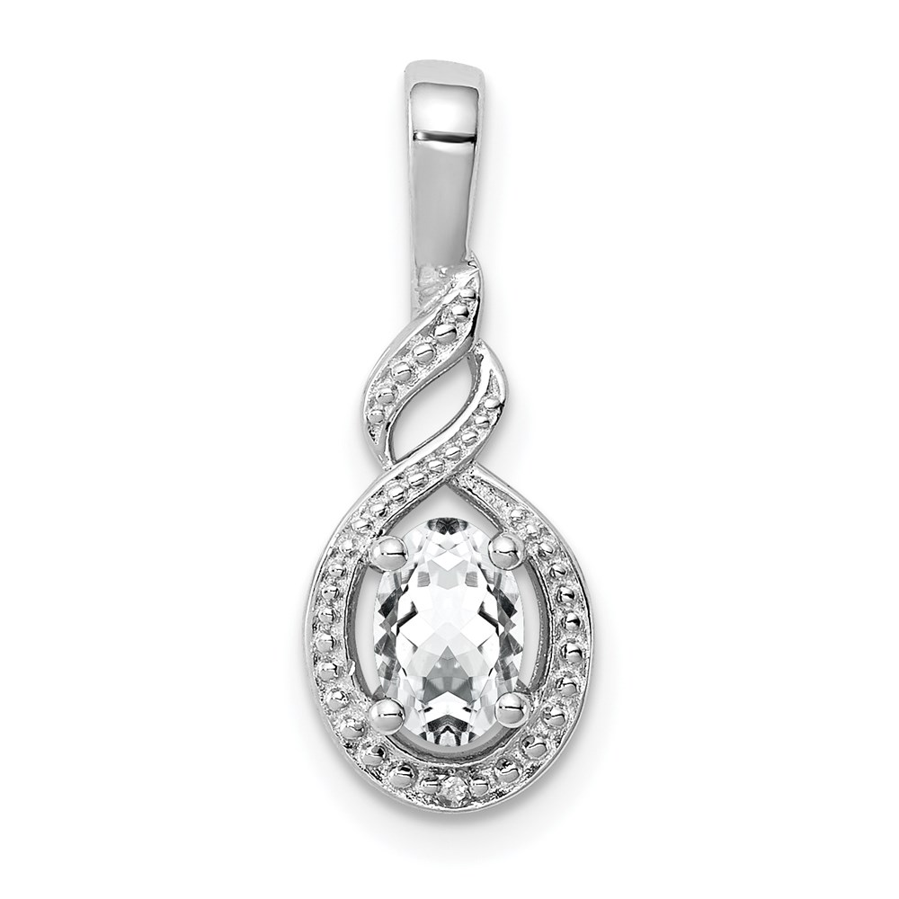 QBPD18APR.jpg Sterling Silver Rhodium-plated White Topaz & Diam. Pendant - Image 1