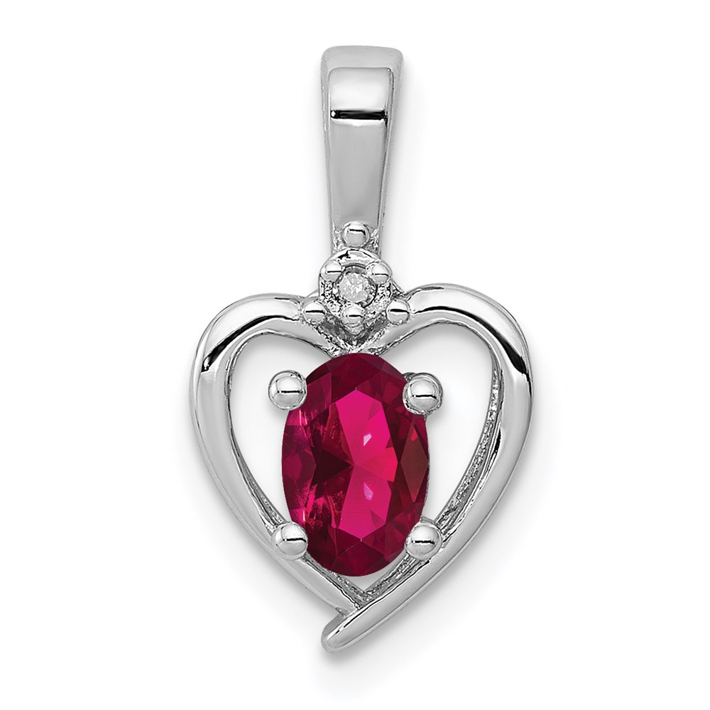 QBPD19JUL.jpg Sterling Silver Rhodium-plated Created Ruby & Diam. Pendant - Image 1