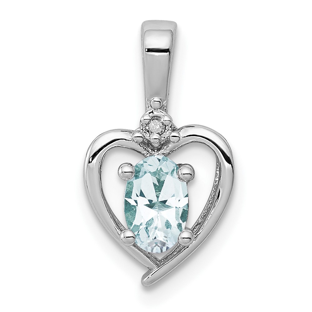 QBPD19MAR.jpg Sterling Silver Rhodium-plated Aquamarine & Diam. Pendant - Image 1