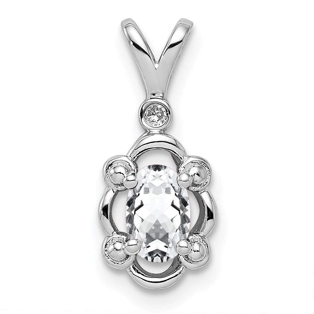 QBPD21APR.jpg Sterling Silver Rhodium-plated White Topaz & Diam. Pendant - Image 1