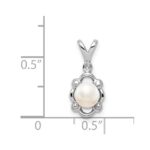 Sterling Silver Rhodium-plated FW Cultured Pearl & Diam. Pendant - Image 3