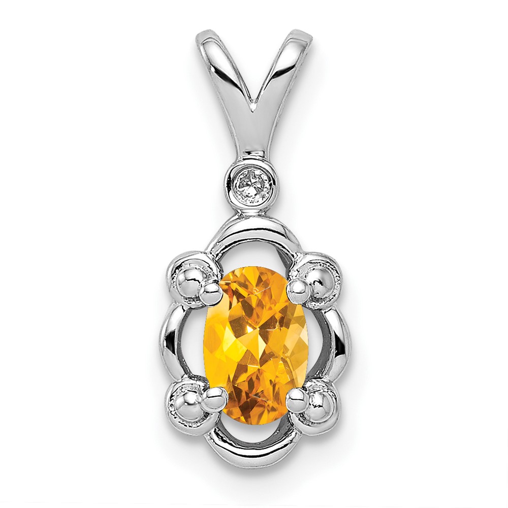 QBPD21NOV.jpg Sterling Silver Rhodium-plated Citrine & Diam. Pendant - Image 1