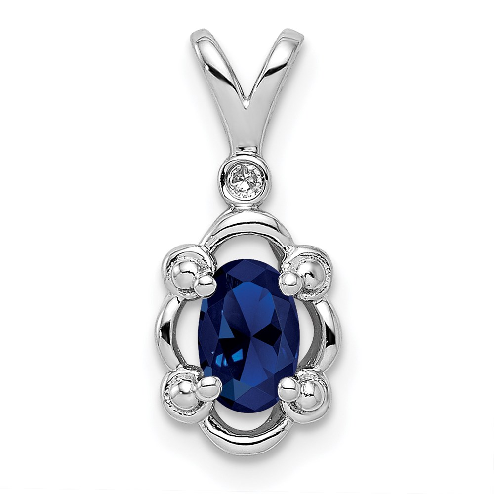 QBPD21SEP.jpg Sterling Silver Rhodium-plated Created Sapphire & Diam. Pendant - Image 1
