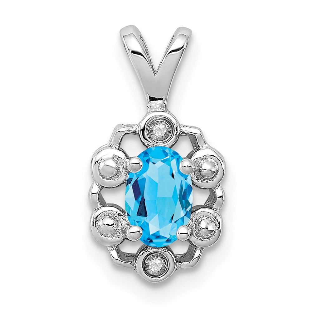 QBPD22DEC.jpg Sterling Silver Rhodium-plated Light Swiss Blue Topaz & Diam. Pendant - Image 1