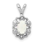 Sterling Silver Rhodium-plated Created Opal & Diam. Pendant