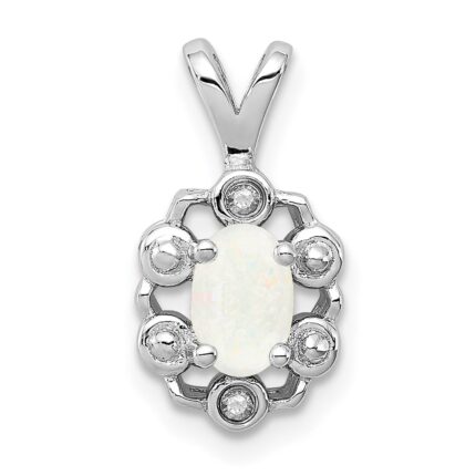Sterling Silver Rhodium-plated Created Opal & Diam. Pendant
