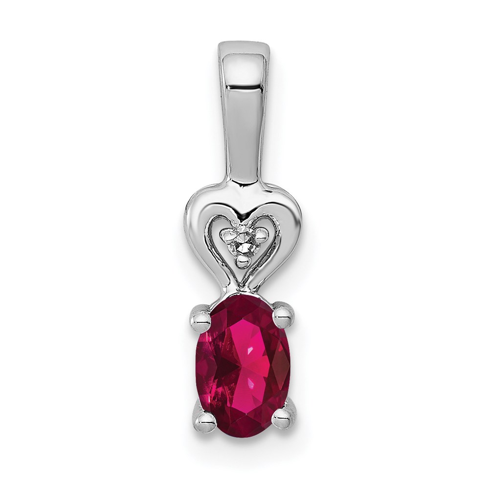 QBPD23JUL.jpg Sterling Silver Rhodium-plated Created Ruby & Diam. Pendant - Image 1