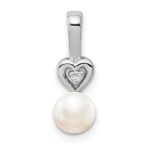Sterling Silver Rhodium-plated FW Cultured Pearl & Diam. Pendant