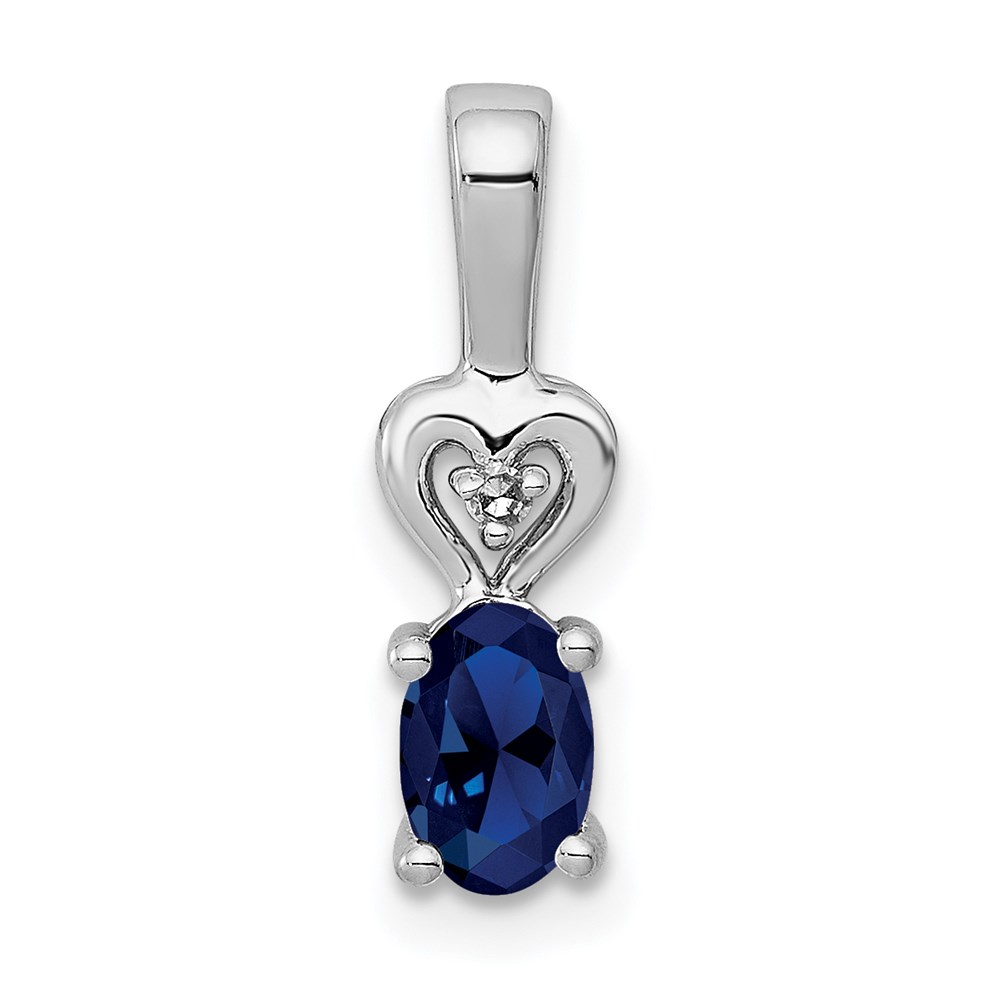 QBPD23SEP.jpg Sterling Silver Rhodium-plated Created Sapphire & Diam. Pendant - Image 1