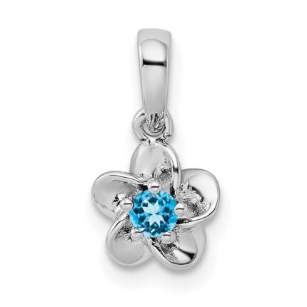 Sterling Silver Rhodium-plated Floral Blue Topaz Pendant