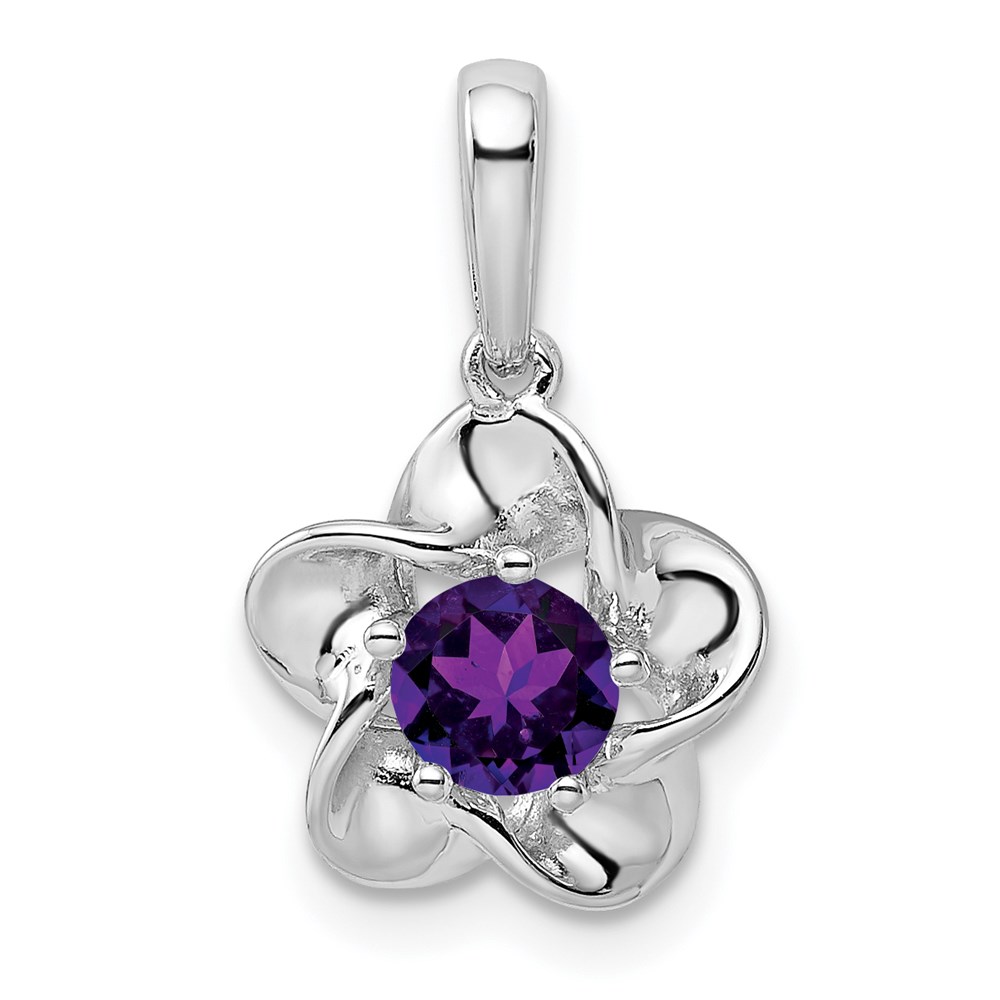 QBPD31FEB.jpg Sterling Silver Rhodium-plated Floral Amethyst Pendant - Image 1