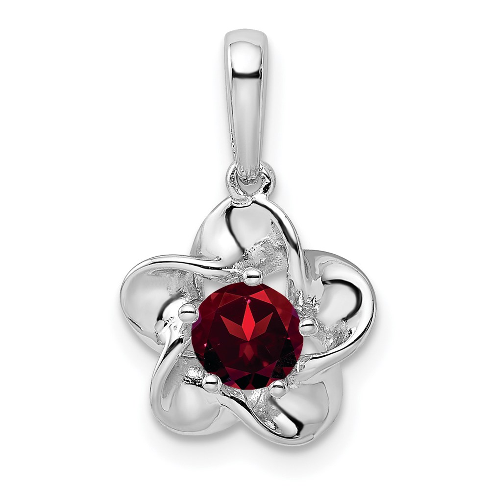 QBPD31JAN.jpg Sterling Silver Rhodium-plated Floral Garnet Pendant - Image 1