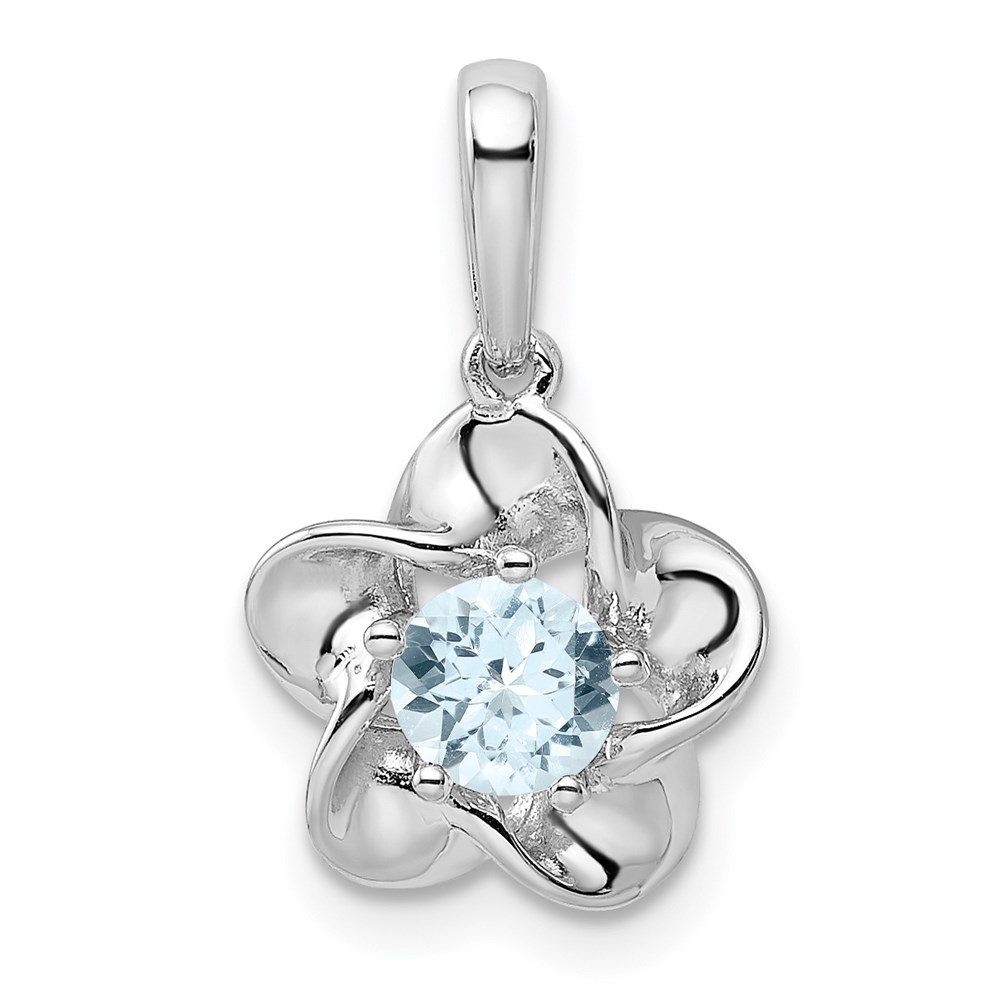 QBPD31MAR.jpg Sterling Silver Rhodium-plated Floral Aquamarine Pendant - Image 1