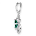 Sterling Silver Rhodium-plated Floral Created Emerald Pendant - Image 2