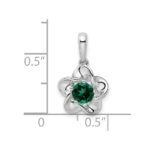 Sterling Silver Rhodium-plated Floral Created Emerald Pendant - Image 3