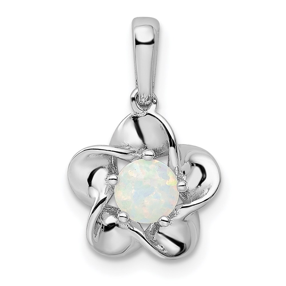 QBPD31OCT.jpg Sterling Silver Rhodium-plated Floral Created Opal Pendant - Image 1