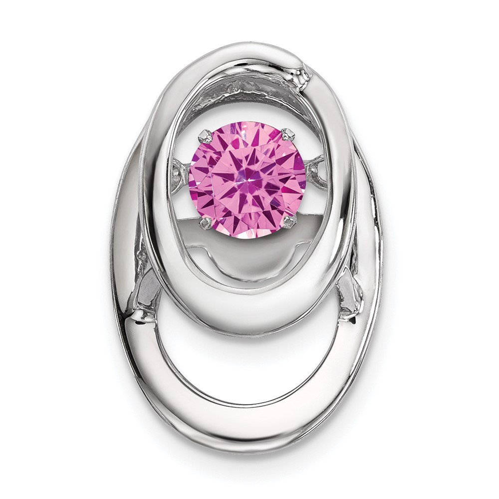 QBPD32OCT.jpg Sterling Silver Rhodium Plated Pink CZ Birthstone Vibrant Chain Slide - Image 1