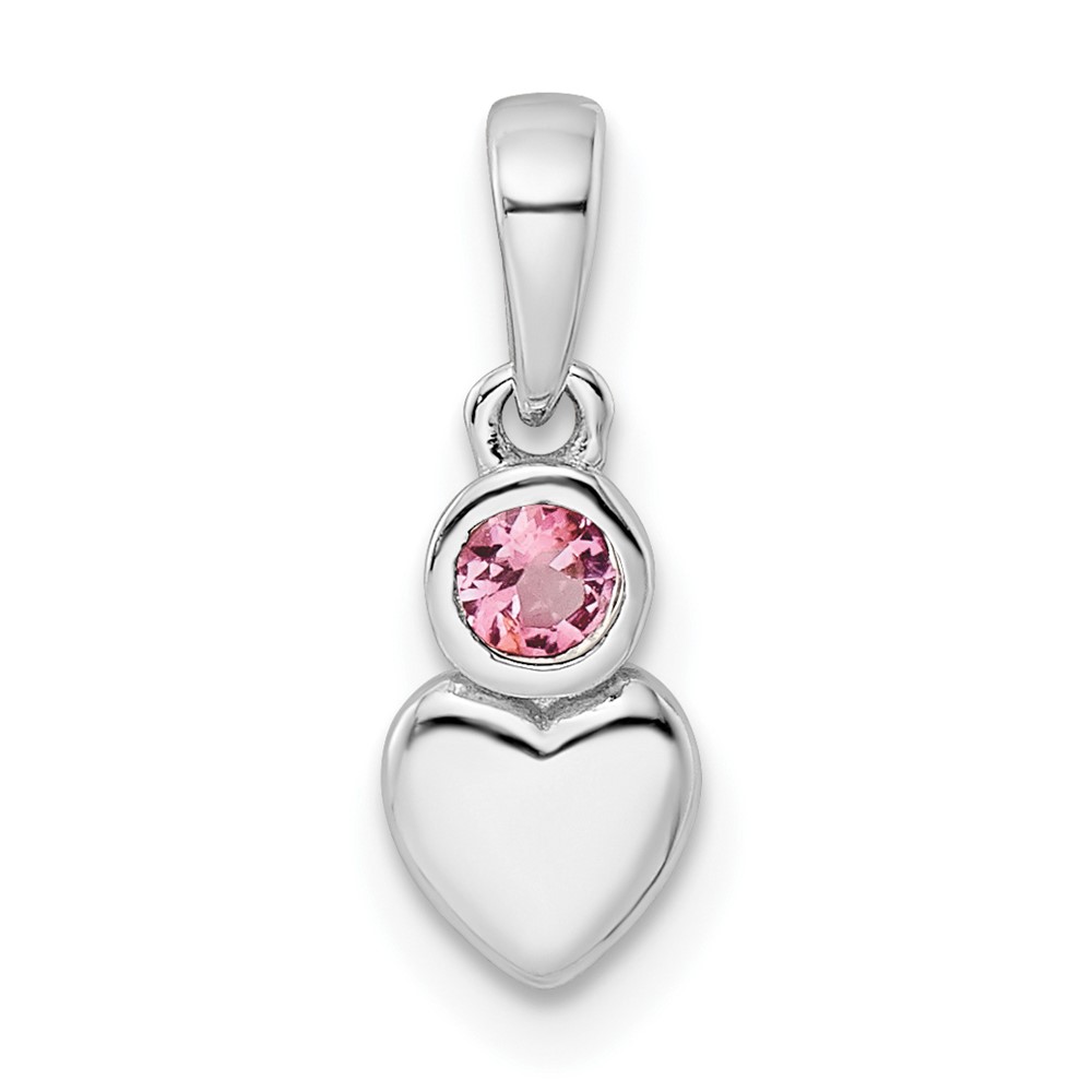 QBPD35OCT.jpg Sterling Silver Rhodium-plated Polished Pink Tourmaline Heart Pendant - Image 1