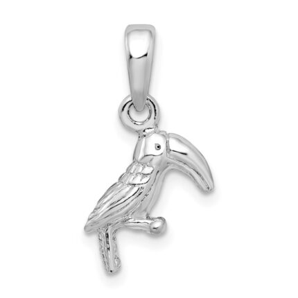 De-Ani Sterling Silver Rhodium-plated Polished 3D Toucan Bird Pendant