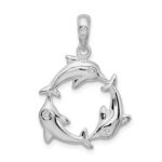De-Ani Sterling Silver Rhodium-Plated Polished 3 Dolphin Circle Pendant - Image 3