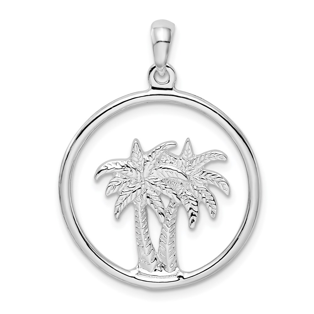 QC10024.jpg De-Ani Sterling Silver Rhodium-Plated Polished Double Palm Tree Circle Pendant - Image 1
