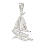 De-Ani Sterling Silver Rhodium-Plated Polished and Textured Sailboat on Water Pendant - Image 4