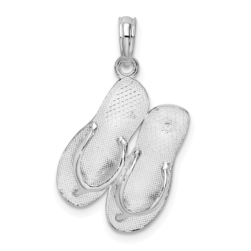 QC10028.jpg De-Ani Sterling Silver Rhodium-Plated Polished and Textured Key West Flip Flops Pendant - Image 1