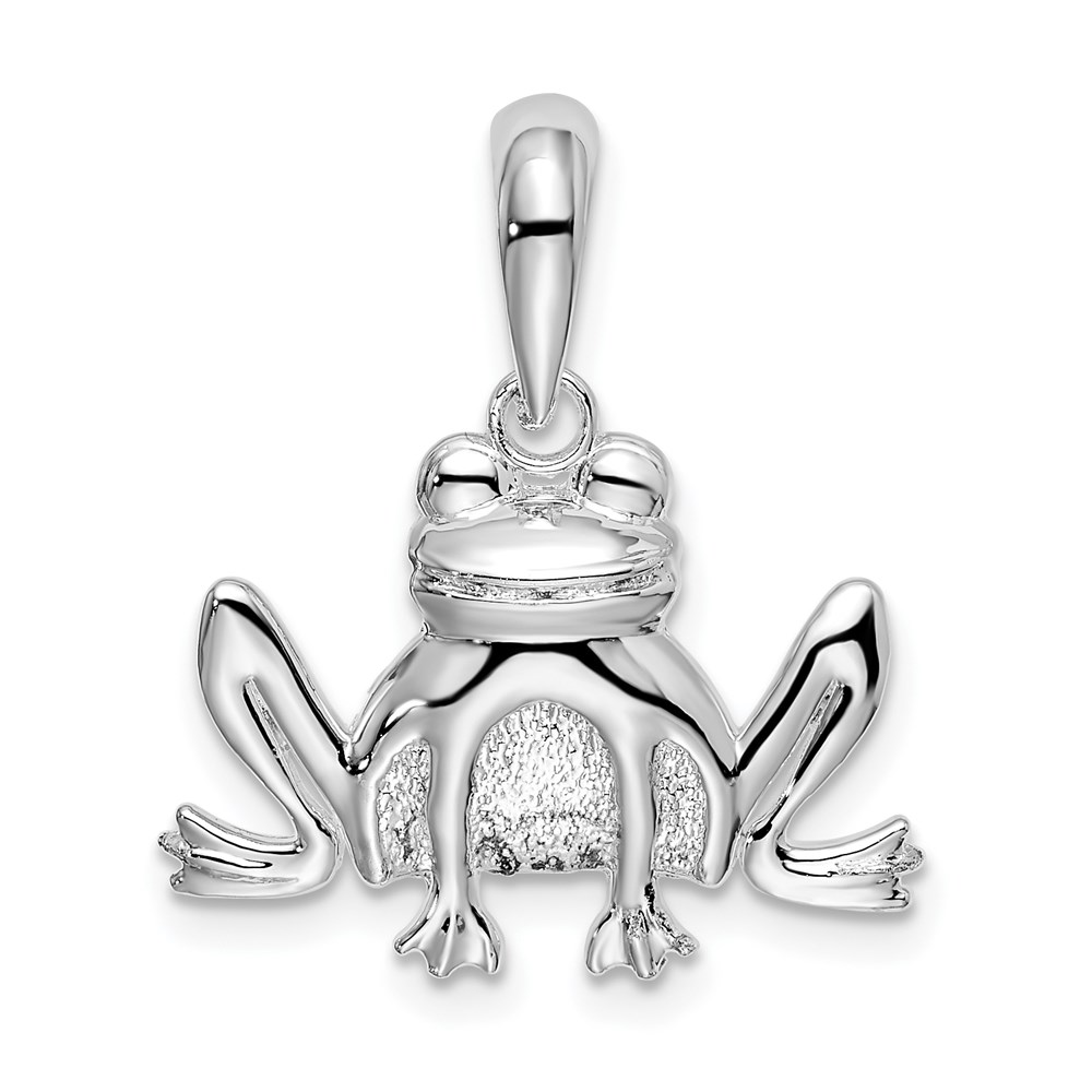 QC10029.jpg De-Ani Sterling Silver Rhodium-Plated Polished and Textured Sitting Frog Pendant - Image 1