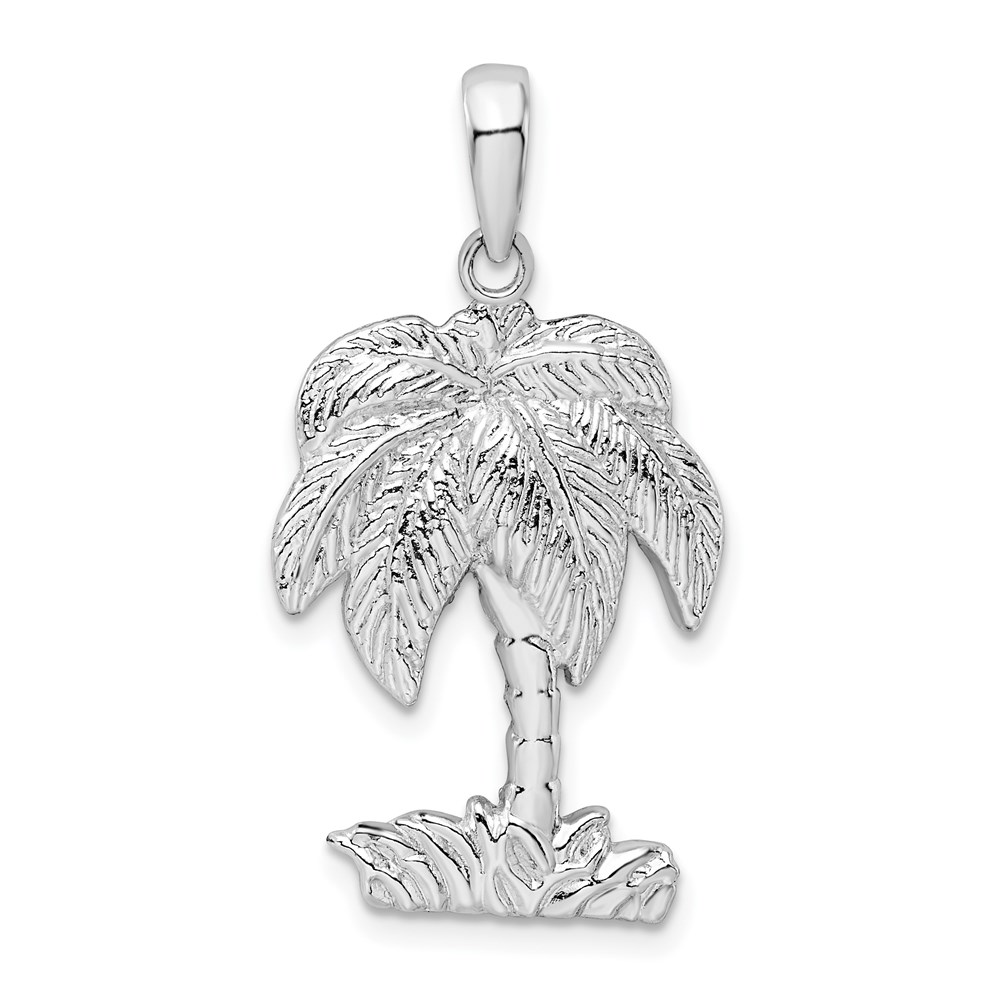 QC10038.jpg De-Ani Sterling Silver Rhodium-Plated Polished and Textured Palm Tree Pendant - Image 1