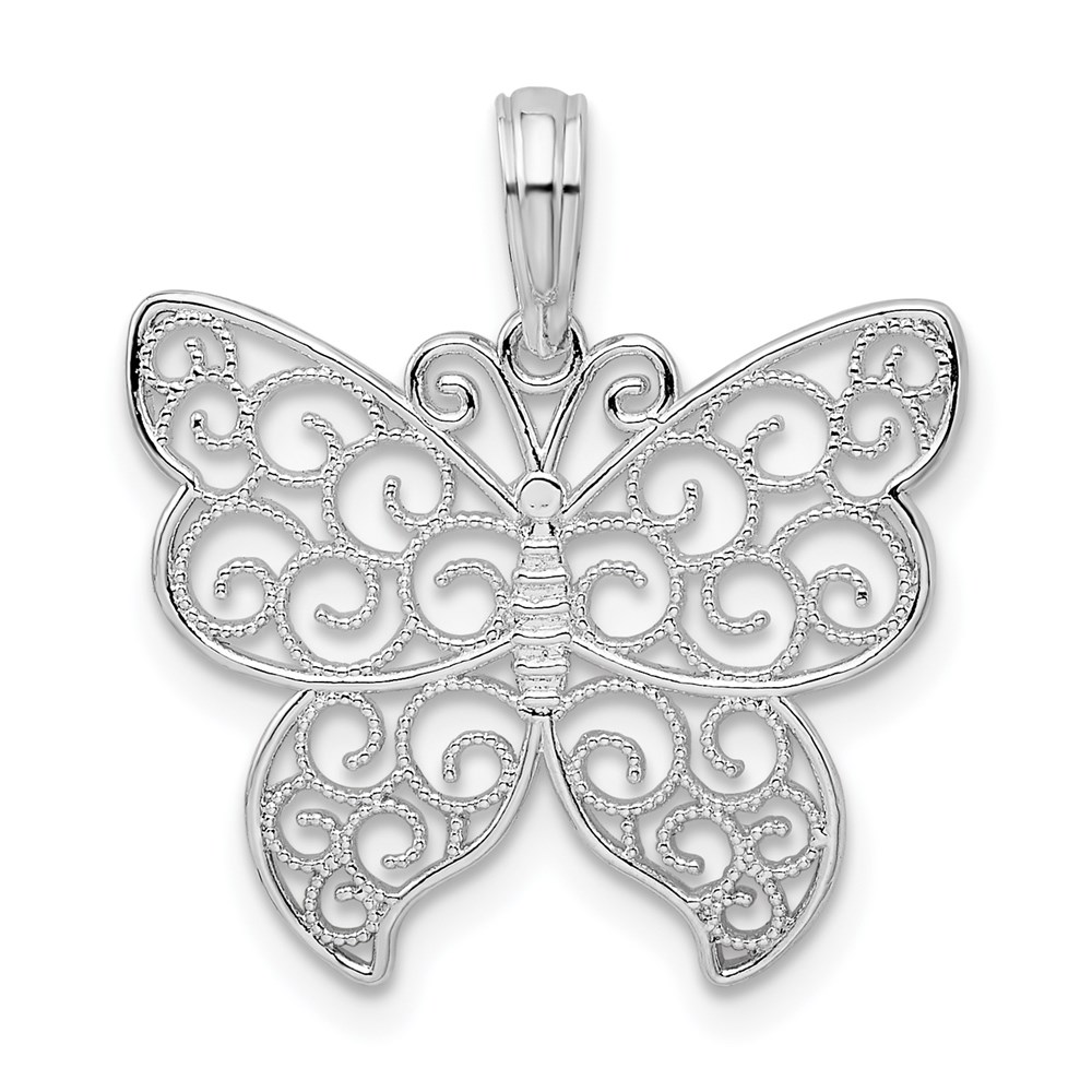 QC10044.jpg De-Ani Sterling Silver Rhodium-Plated Polished Filigree Wing Butterfly Pendant - Image 1
