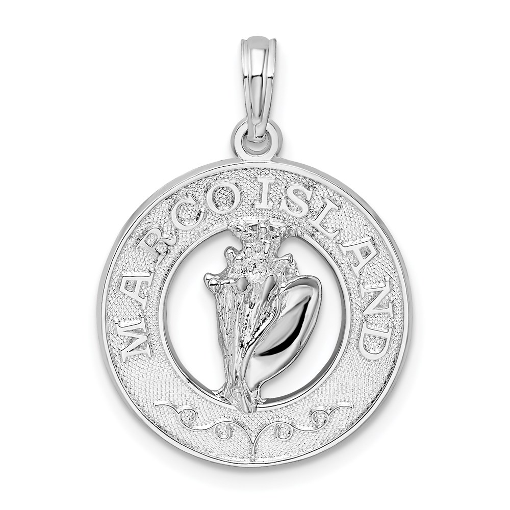 QC10050.jpg De-Ani Sterling Silver Rhodium-Plated Polished Marco Island with Shell Pendant - Image 1