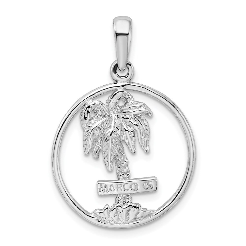 QC10053.jpg De-Ani Sterling Silver Rhodium-Plated Polished Marco Island Palm Tree Pendant - Image 1