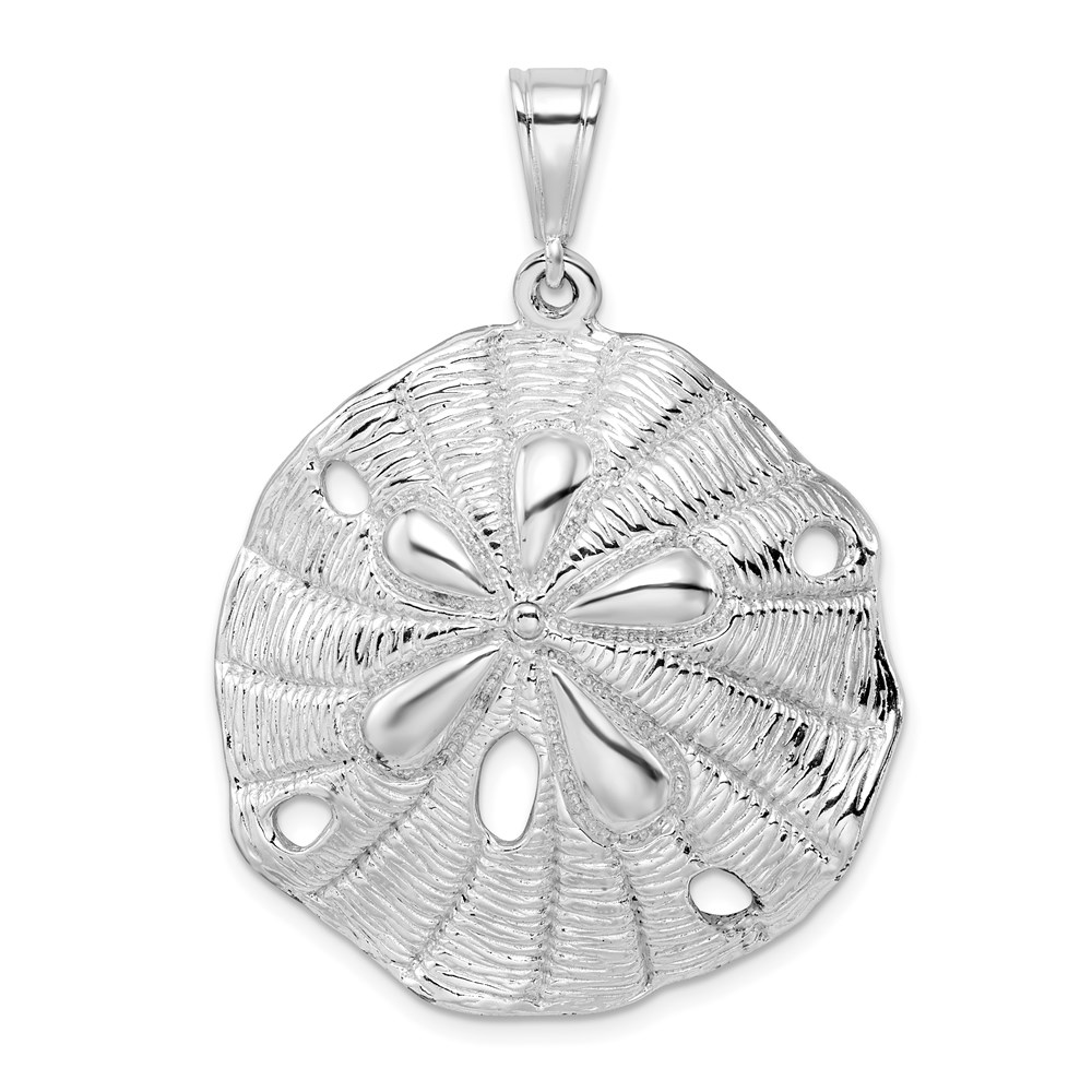 QC10055.jpg De-Ani Sterling Silver Rhodium-Plated Polished and Textured Beveled Sand Dollar Pendant - Image 1