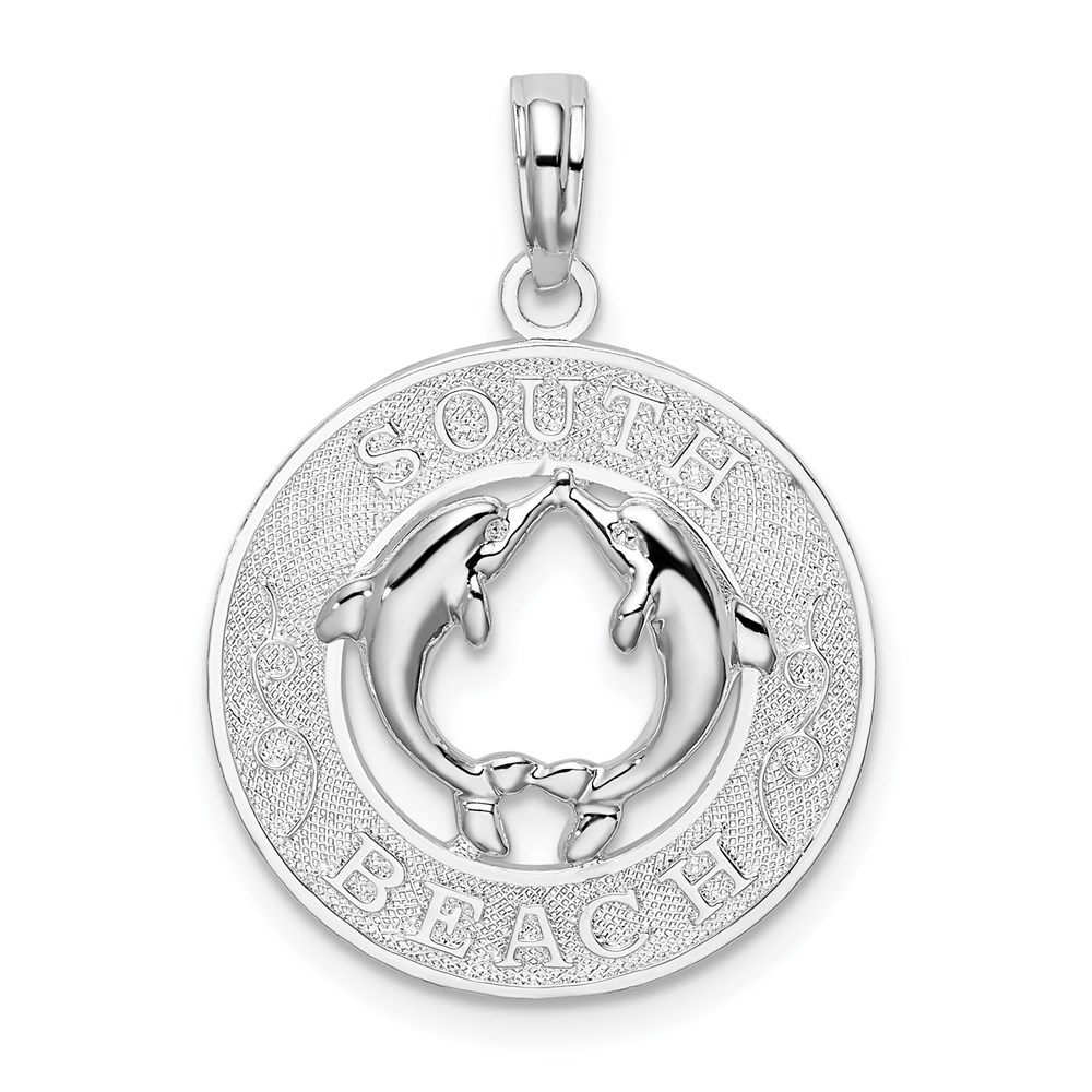 QC10062.jpg De-Ani Sterling Silver Rhodium-Plated Polished and Textured South Beach Dolphin Pendant - Image 1