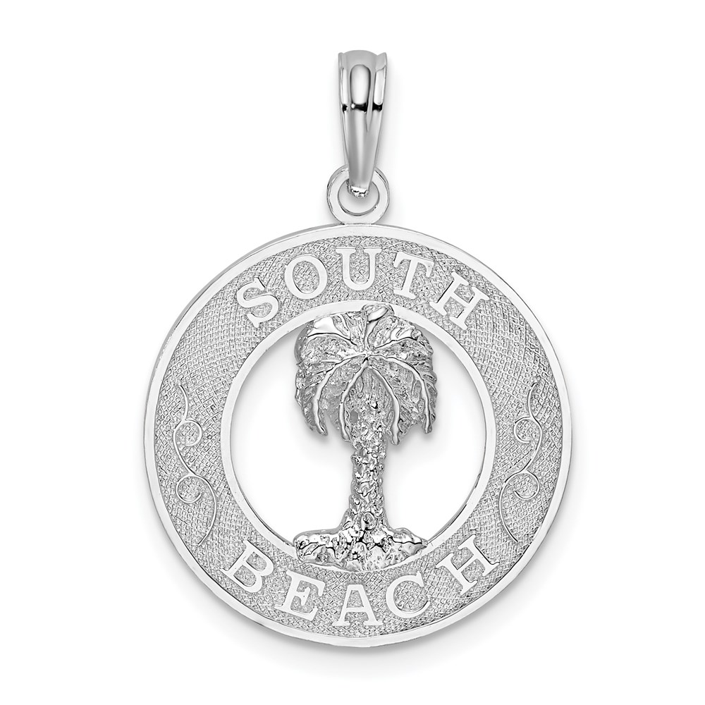 QC10063.jpg De-Ani Sterling Silver Rhodium-Plated Polished and Textured South Beach Palm Tree Pendant - Image 1