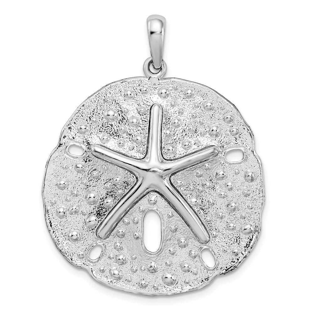 QC10066.jpg De-Ani Sterling Silver Rhodium-Plated Polished and Textured Large Sand Dollar Pendant - Image 1