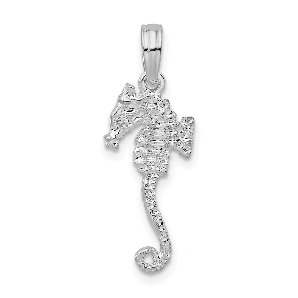 QC10069.jpg De-Ani Sterling Silver Rhodium-Plated Polished and Textured 3D Sea Horse Pendant - Image 1