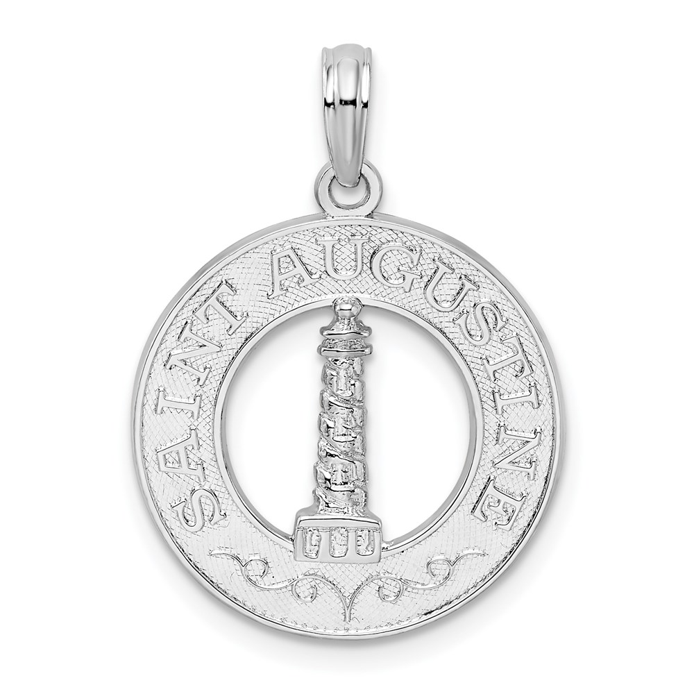 QC10071.jpg De-Ani Sterling Silver Rhodium-Plated St. Augustine with Lighthouse Circle Pendant - Image 1