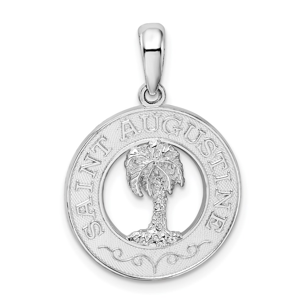 QC10072.jpg De-Ani Sterling Silver Rhodium-Plated St. Augustine with Palm Tree Circle Pendant - Image 1