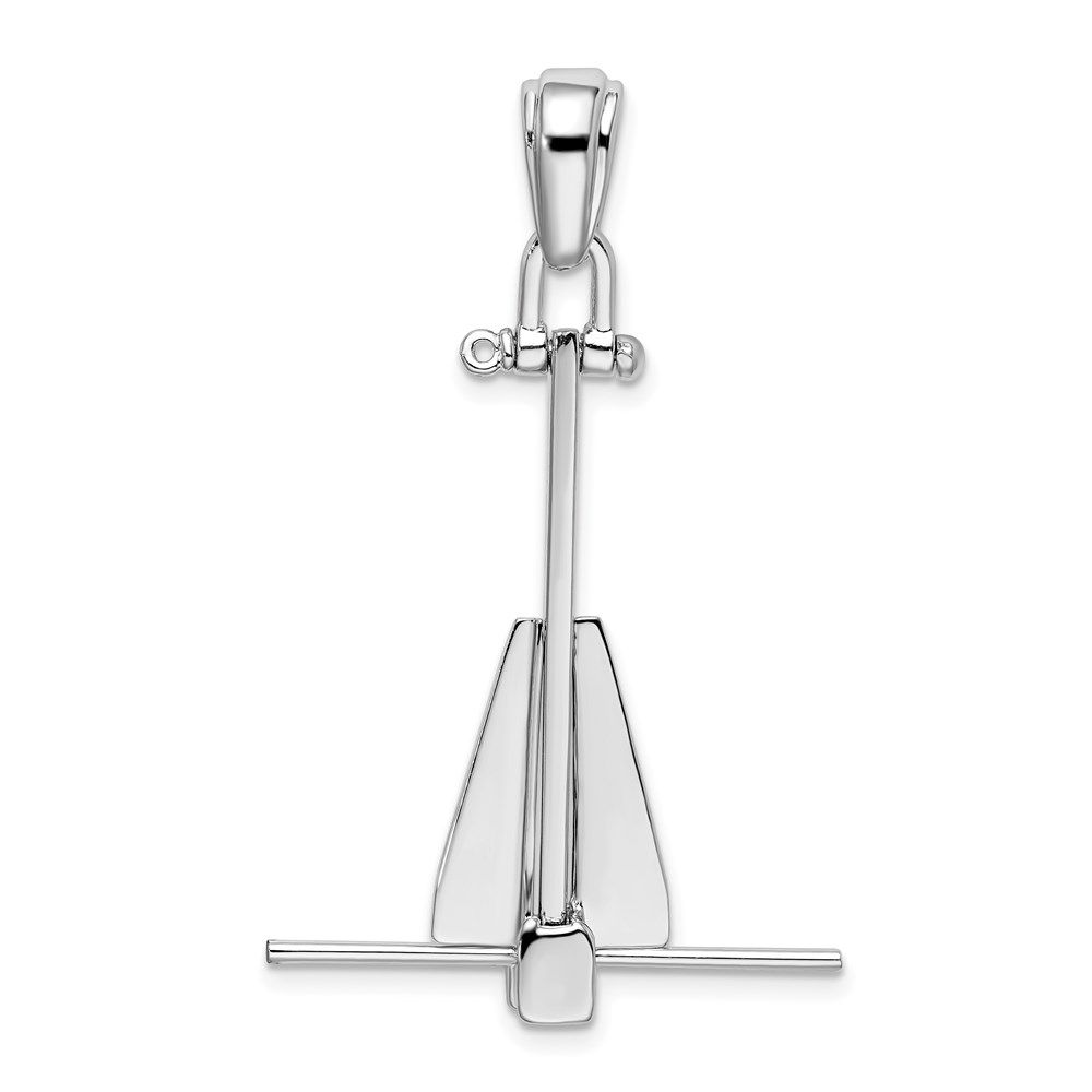 QC10083.jpg De-Ani Sterling Silver Rhodium-Plated Polished 3D Moveable Danforth Anchor Pendant - Image 1