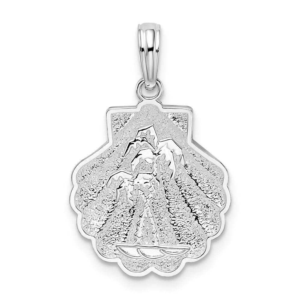 QC10087.jpg De-Ani Sterling Silver Rhodium-Plated Polished and Textured Shell / Palm Trees Pendant - Image 1