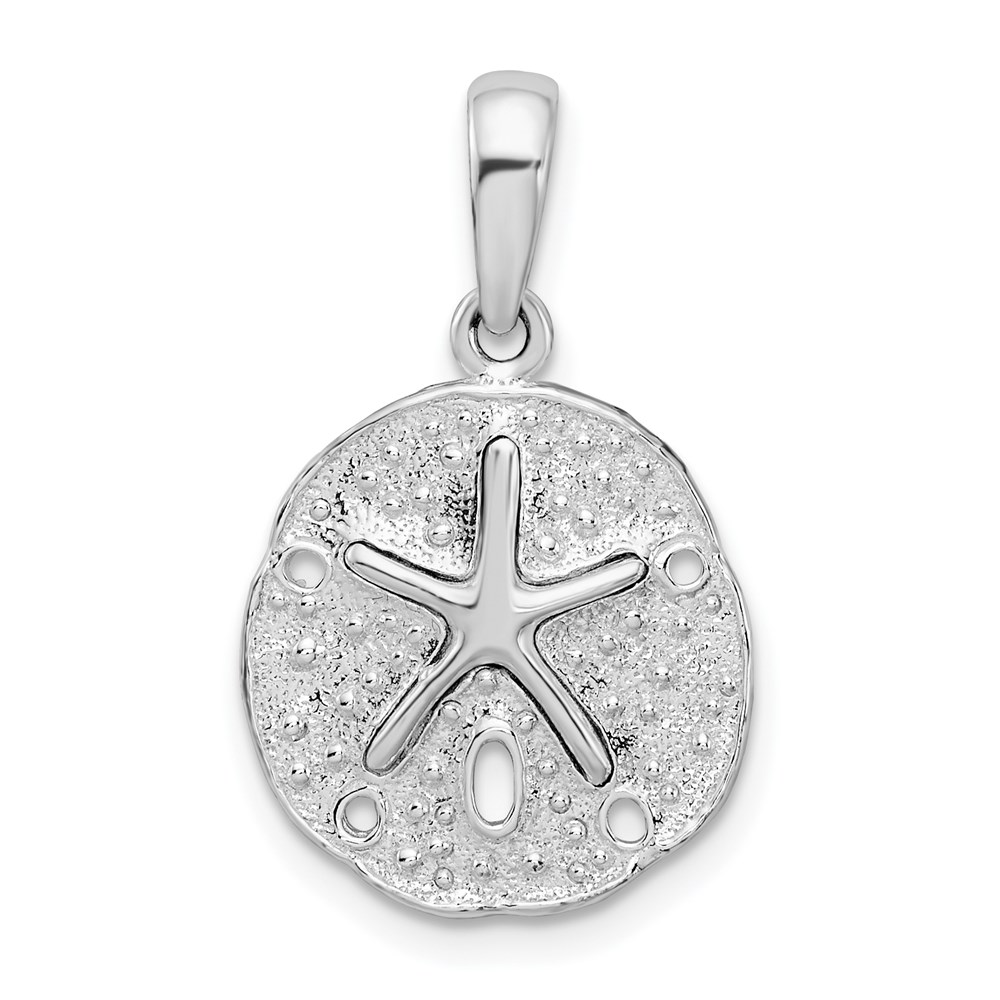 QC10093.jpg De-Ani Sterling Silver Rhodium-Plated Polished and Textured Small Sand Dollar Pendant - Image 1