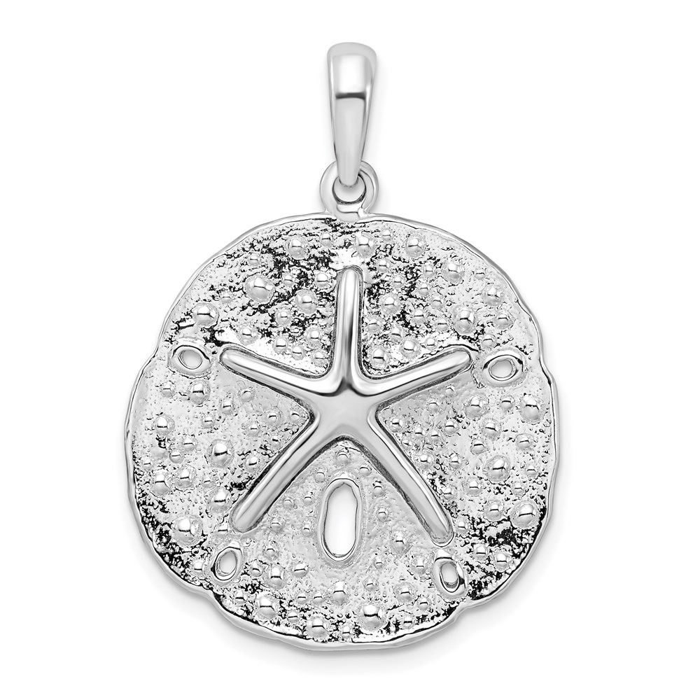 QC10097.jpg De-Ani Sterling Silver Rhodium-Plated Polished and Textured Sand Dollar Pendant - Image 1