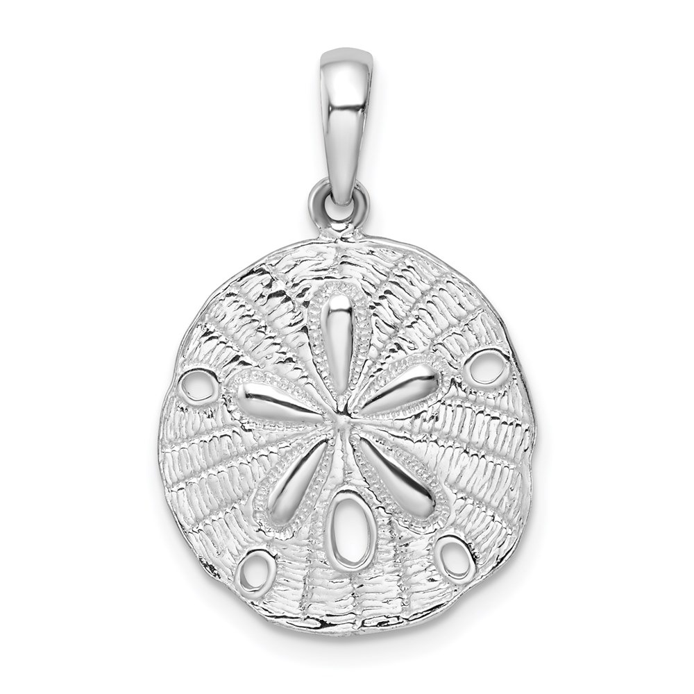 QC10098.jpg De-Ani Sterling Silver Rhodium-Plated Polished and Textured Sand Dollar Pendant - Image 1