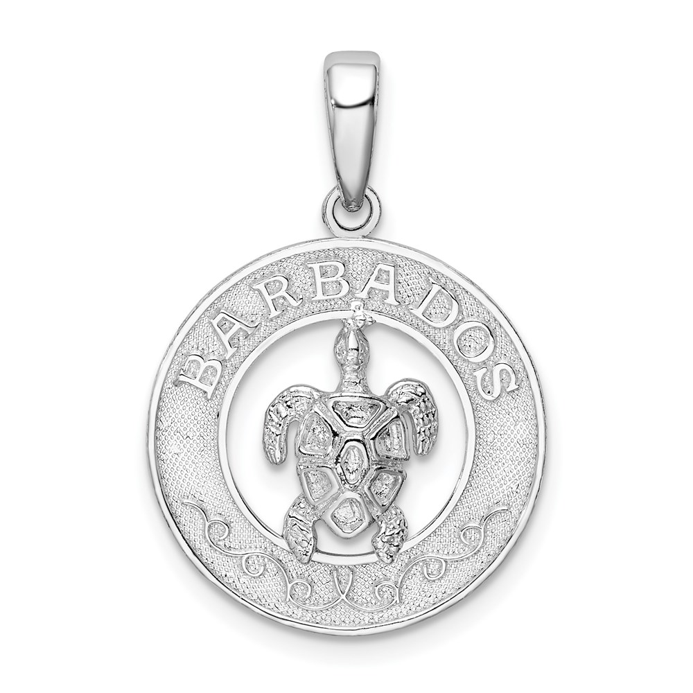QC10103.jpg De-Ani Sterling Silver Rhodium-Plated Polished Barbados with Turtle Circle Pendant - Image 1