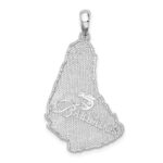 De-Ani Sterling Silver Rhodium-Plated Polished and Textured Barbados Map Pendant