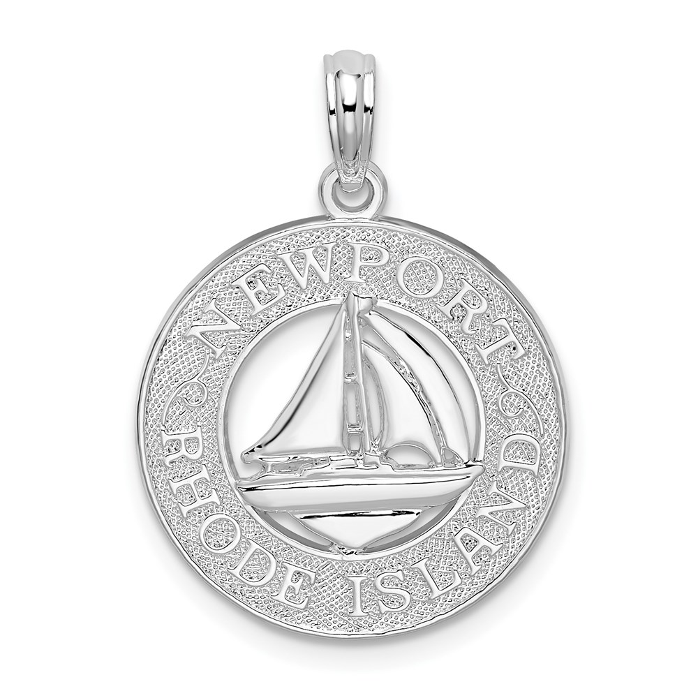 QC10105.jpg De-Ani Sterling Silver Rhodium-Plated Newport Rhode Island with Sailboat Circle Pendant - Image 1