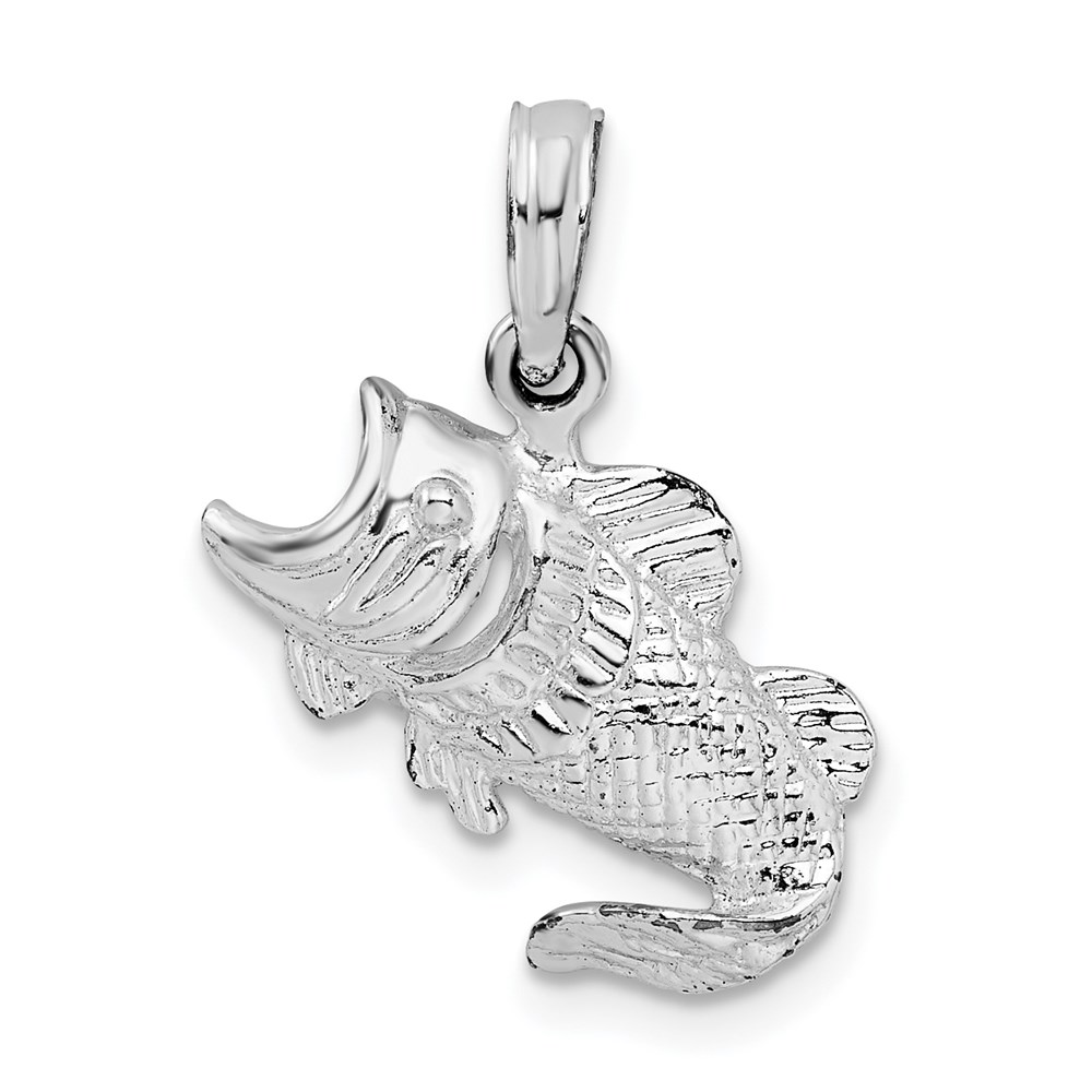 QC10118.jpg De-Ani Sterling Silver Rhodium-Plated Polished Jumping Bass Fish Pendant - Image 1