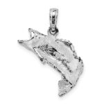 De-Ani Sterling Silver Rhodium-Plated Polished Bass Fish Curved Tail Pendant - Image 3
