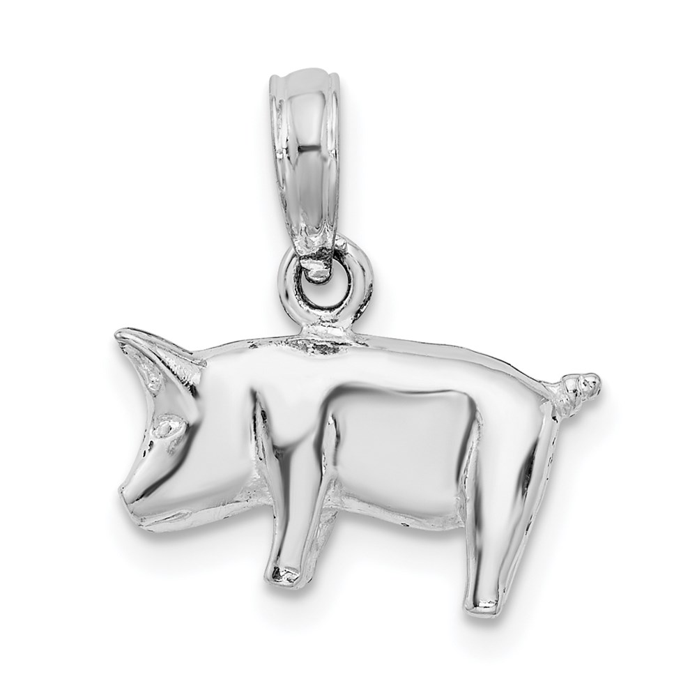 QC10125.jpg De-Ani Sterling Silver Rhodium-Plated Polished 3D Pig Pendant - Image 1